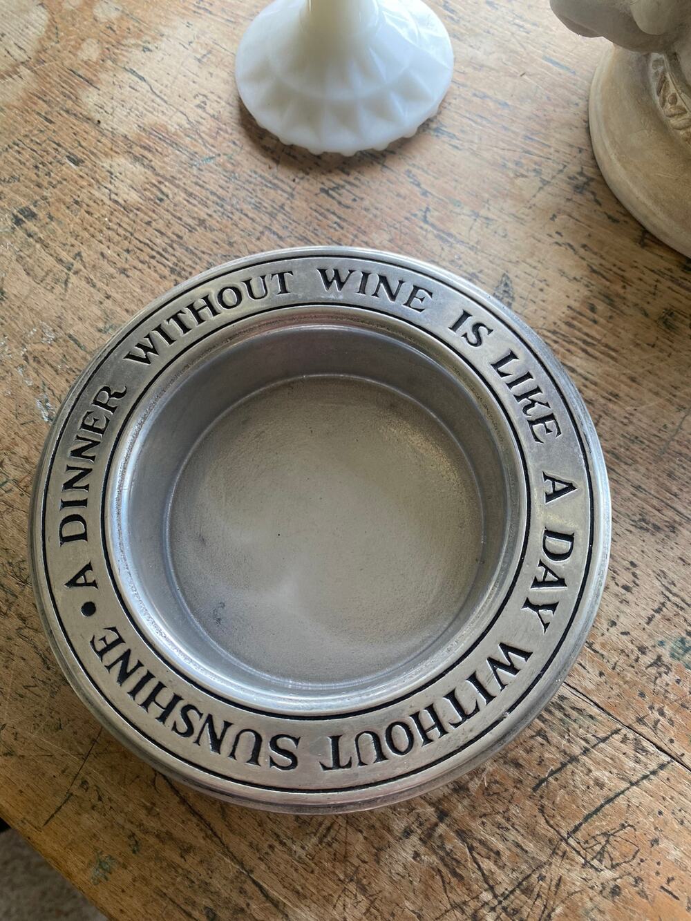 Vintage Wilton Columbia Pewter Wine Bottle Coaster “A Dinner Without Wine ..“
